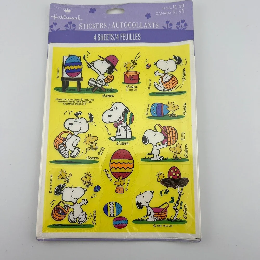 Vintage‎ Hallmark Peanuts Snoopy Easter Stickers 4 Sheets New Sealed